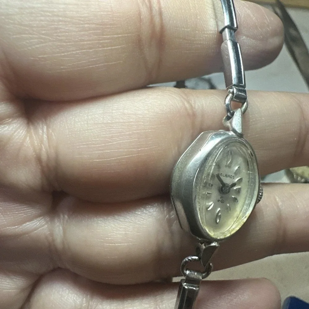 Working Vintage HELBROS Silver 21 jewels Manual Wind Ladies Watch 17mm‎ Fit 6.5